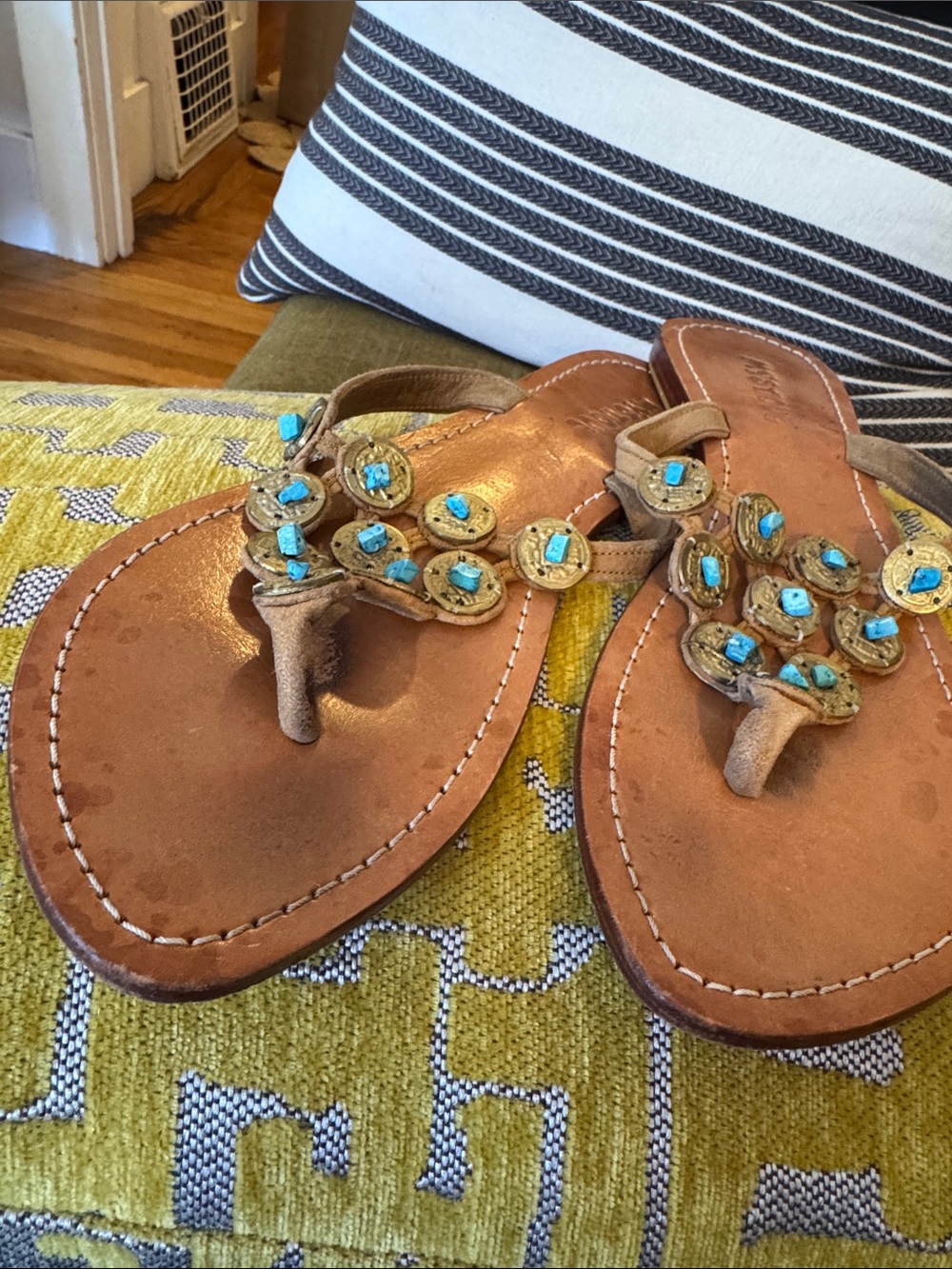 Mystique Boutique Brown Leather Sandal with Turquoise Accents - Picture 3 of 9